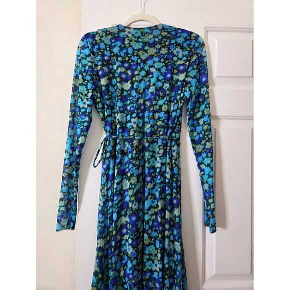 GANNI Mesh Wrap Dress Blue Floral Print Maxi 36, US S - Picture 12 of 13